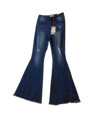 NUEVO CON ETIQUETAS YMI Jeans Gigi tiro alto calce a retorcido acampanado azul deshilachado para mujer talla 7/28 Foto 1 de 4