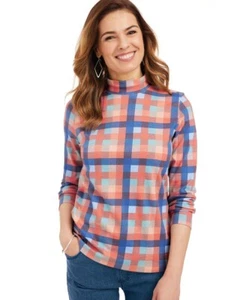 Essential Knit Patterned Mock Neck Top Autumn Plaid Color Size 3XL LS - Picture 1 of 1