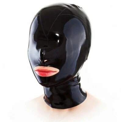 698 Latex Hood Cover Eyes Back Zipper Cosplay Mask hood latex party hood - Image 1 of 2