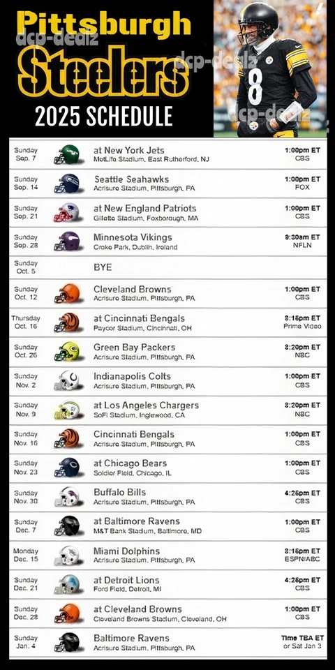 PITTSBURGH STEELERS 2025 NFL horario imán de nevera 4" x 8" Foto 1 de 1