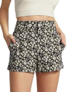Alice + Olivia L6630 Womens Black/White Cady Stretch Cotton Floral Shorts Size 4 - Picture 1 of 6
