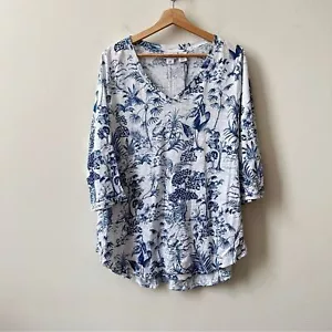 Nicole Miller Womens Plus Linen Three-quarter Sleeve V-neck Top NWT Size 1X - Picture 1 of 4