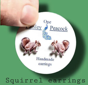 Squirrel Stud Earrings Wildlife Animals Handmade Surgical Stainless Steel Posts