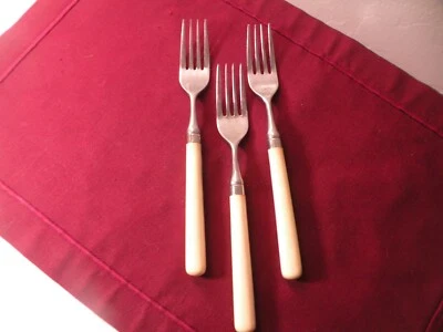 3 Dinner Forks Stanley Roberts Stainless Steel Plastic SPECTRUM IVORY 7 5/8" - Image 1 of 4