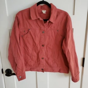 Vintage J. Jill Womens M Linen Blend Denim Jacket Salmon Coral Beach Coastal - Picture 1 of 15