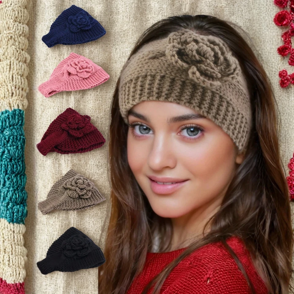 Mujer Invierno Diadema Floral Tejido Turbante Hecho a Mano Prendas para la Cabeza Otoño Invierno Gorras Foto 1 de 4