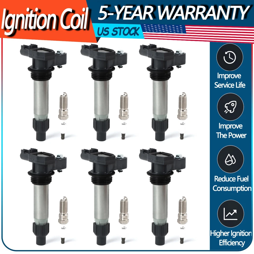 For 2010-2014 BUICK ENCLAVE 3.6L 6X Ignition Coil & Spark Plug UF569 HIGH ENERGY - Image 1 of 4