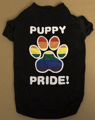 Puppy Pride Dog T-Shirt w/Rainbow Paw Logo Colorful Pet Apparel Black Medium - Image 1 of 4