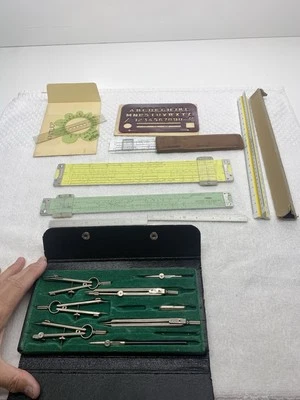 Vintage Drafting Lot Tools Templates Ruler Slide Rule Estate Collection  - Image 1 of 4