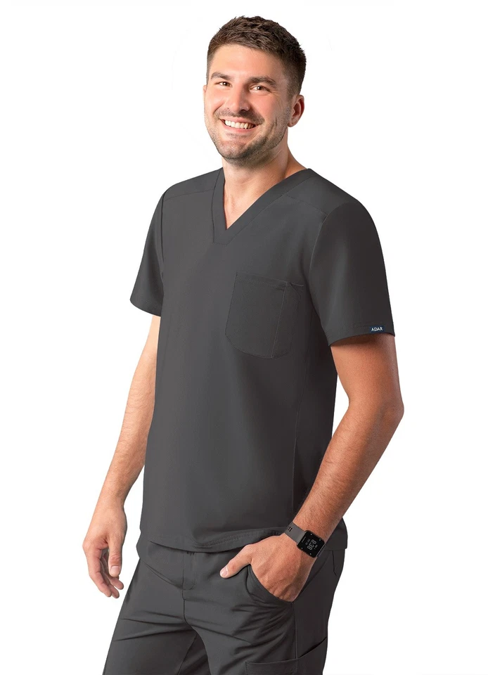 Adar Addition Scrubs For Men - Modern Multi Pocket V-Neck Scrub Top - Image 1 of 4