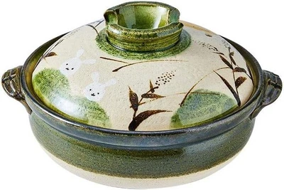 Japan Made Banko ware Donabe3-4ppl Full Moon Rabbit EarthenClay Pot