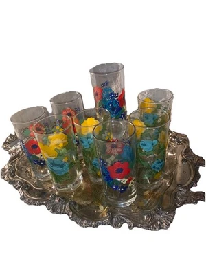 Lote de 8 vasos vasos de vidrio floral Dalias deslumbrantes mujer pionera 16 oz Foto 1 de 4