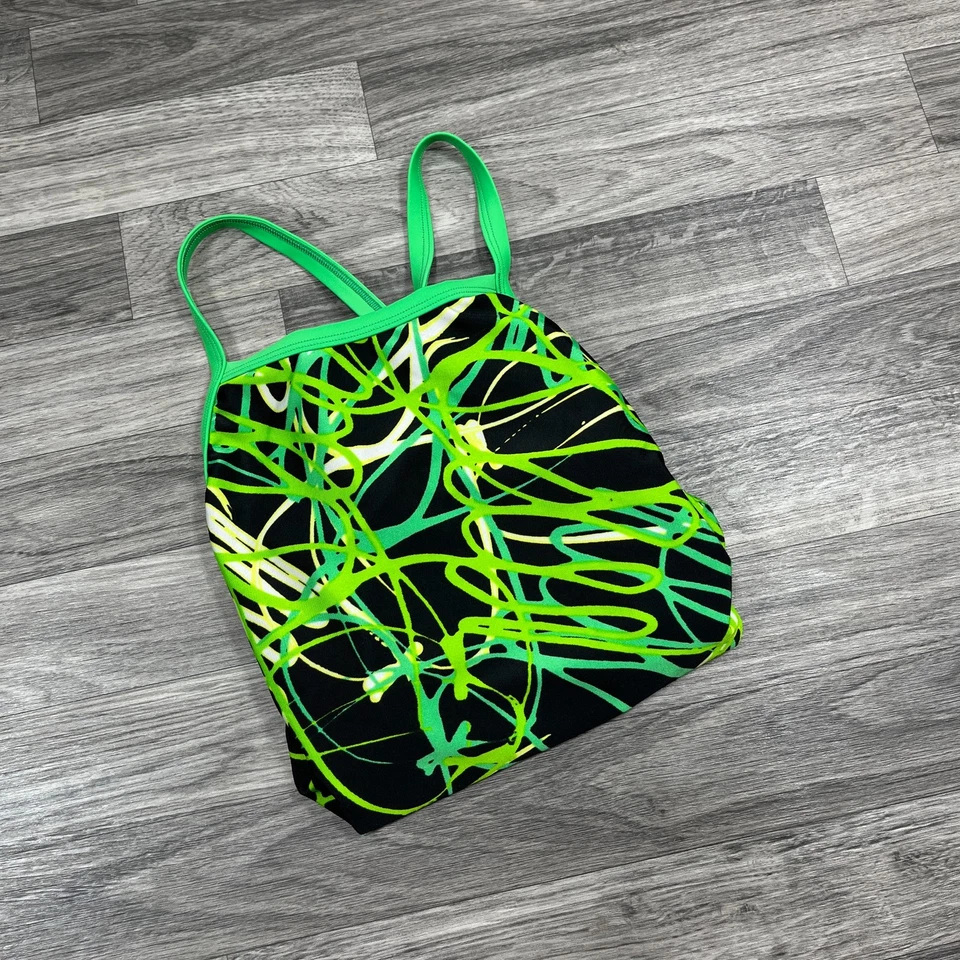 Traje de baño SPEEDO Criss Cross Back verde/negro de una pieza para niña talla 12/28 Foto 1 de 4