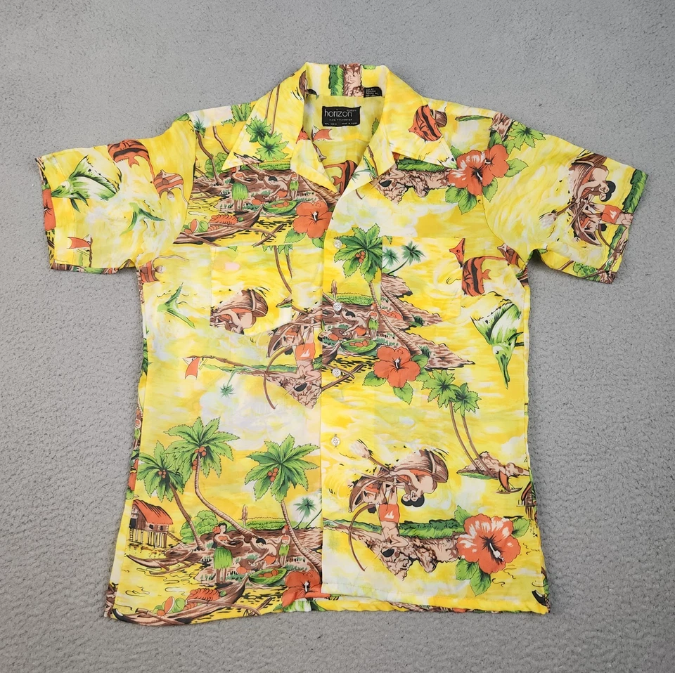 Camisa vintage de peces hawaianos tropicales palmeras AOP abotonada para hombre mediana Foto 1 de 4
