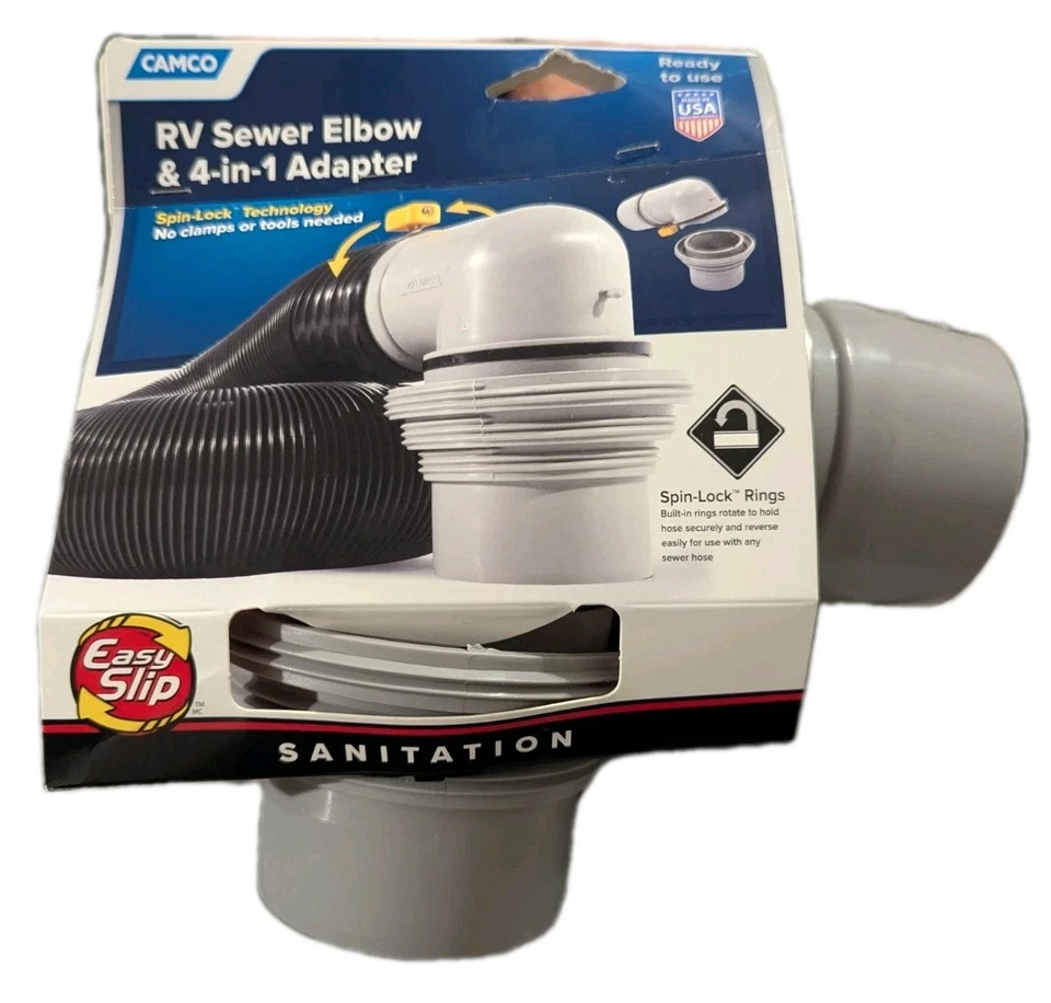 Camco Mfg Inc Rv Easy Slip Sewer Elbow & 4-in-1 Adapter 39144