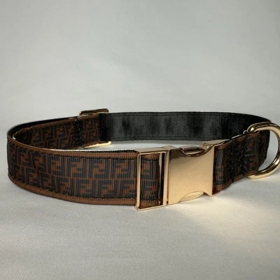 Luxury Dog Collar, Black And Brown, Size L Fits M Too, 1” Wide. Gold Hardware - Image 1 of 4