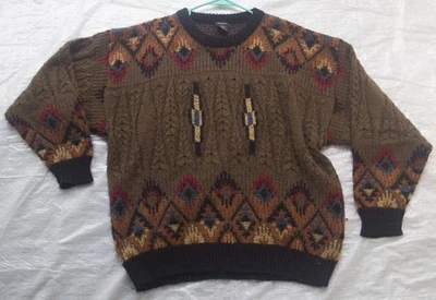 VTG Generra Multicolor Pattern Knit Large Sweater 90s Cozy Baggy - Image 1 of 4
