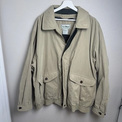 Vintage 90s Mens LL Bean Full Zip Wool Lined Bomber Jacket Beige Size XL Tall - Image 1 of 4