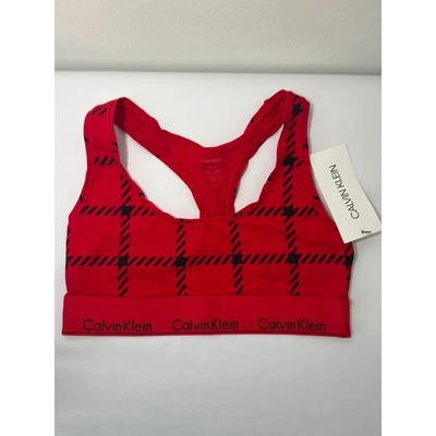 Sujetador deportivo Calvin Klein rojo a cuadros espalda deportiva para niñas, talla S para niñas Foto 1 de 4