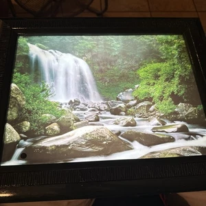 Framed Light Up Waterfall Picture Art With Water Sound ~ 17x14” Vintage - Picture 1 of 13