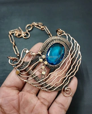 Faceted Swiss Blue Topaz Necklace Copper Wire Wrapped Necklace Adjustable Chain - Image 1 of 4
