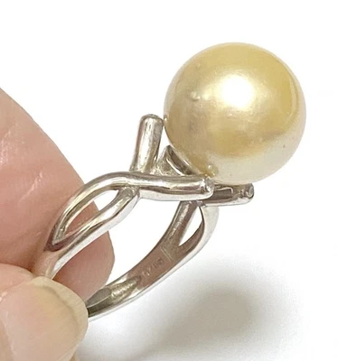 Impresionante Anillo Único Perla Redonda Mar del Sur Indonesia Dorado Natural 12mm Talla 6 Foto 1 de 4