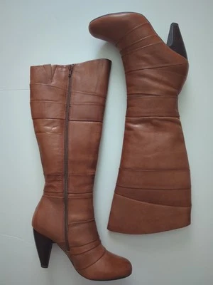 Botas de tacón alto Miz Mooz Feist de cuero para mujer 6,5 marrón con cremallera  Foto 1 de 4