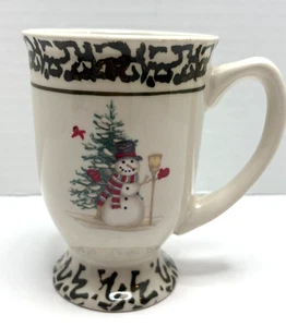 Stoneware Spongeware Snowman w/ Tree & Cardinal Mug - Picture 1 of 6