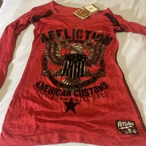 New Womens Affliction American Customs  Red Eagle Long Sleeve Shirt Size Small - Picture 1 of 10