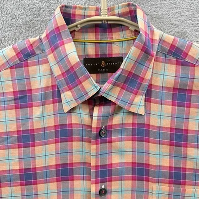 Robert Talbott Shirt Mens Large Red Orange Blue Plaid Classic Button Long Sleeve - Image 1 of 4