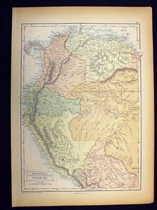 1865 Map Venezuela New Granada Peru  Equador Black's Atlas Edinburgh Original - Picture 1 of 7