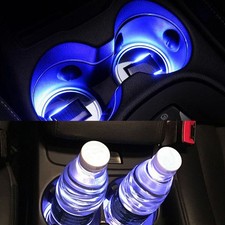 2X Solar Cup Holder Bottom Pad Led Light Cover Trim Atmosphere Lamp For All car (Fits: Toyota Corolla)