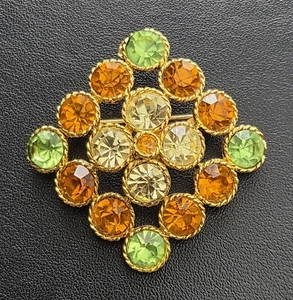 Vintage Weiss Brooch – Round Rivoli Rhinestones in Fall Colors - Signed - Bild 1 von 5