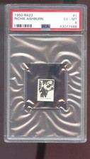 1950 R423 #1 Richie Ashburn PSA 6 Graded Baseball Card MLB Game Strip Orange Bac