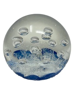Selkirk Scotland Seaburst 3" Paperweight 1985 Clear w/Blue & Bubbles Signed VTG - Picture 1 of 15