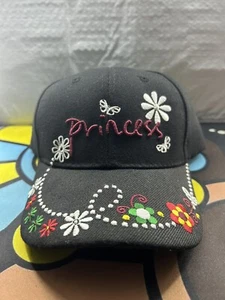 Kids Black Princess Baseball Cap With Flowers (multicolor) - Picture 1 of 4