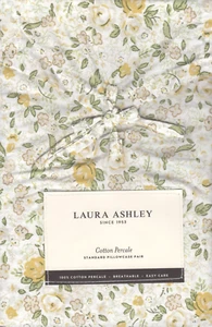 Laura Ashley 2 Standard Pillowcases Rowena Floral Maze Green Shabby Chic Cottage - Picture 1 of 5