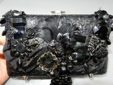 Mary Frances embellished beaded all black beaded art bag clutch