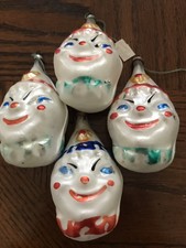 4 - Antique Mercury Glass Clown/Snowman Ornaments, Made In Austria