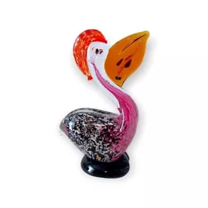 Pellicano in vetro artistico vintage con pesce - Foto 1 di 10