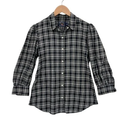 Camisa de franela American Living para mujer mediana negra blanca a cuadros con botones Foto 1 de 4