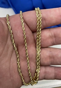 14K Yellow Gold Diamond Cut Rope Chain Thick Necklace 3mm -Made In Italy 16-24" - Picture 1 of 7