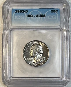 1952 - D Silver Washington Quarter 25 Cents IGC Certified AU 58 Coin - Picture 1 of 9