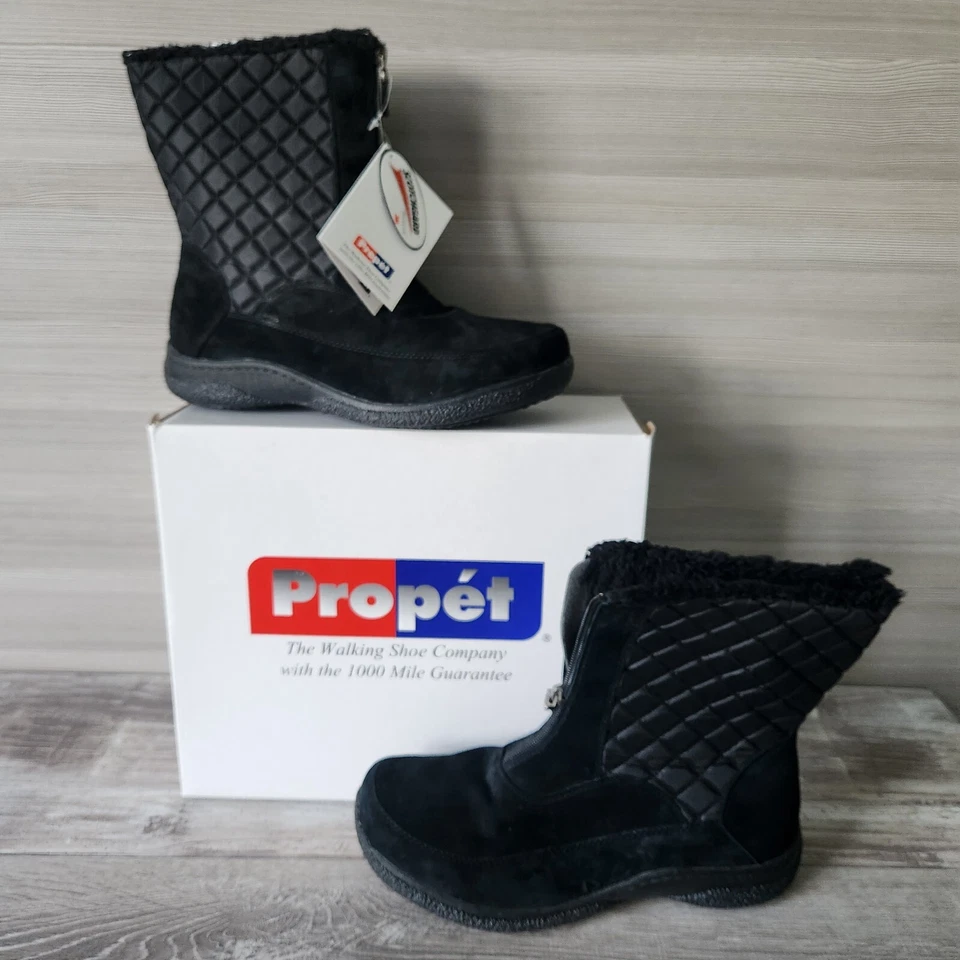 Propet W4412e Madison Women's Black Mid Zip Waterproof Nylon Winter BOOTS 7 M