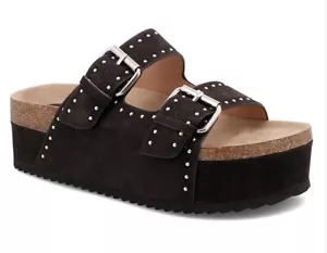 NIB Mia Women's Brookie Black Slip On Platform Sandals Shoes Sz 9 Silver Studs - Picture 1 of 11