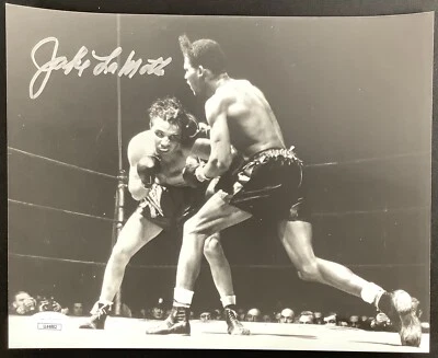 Foto firmada por Jake LaMotta 8x10 boxeo Bronx Bull autógrafo SugarRay Robinson JSA Foto 1 de 2