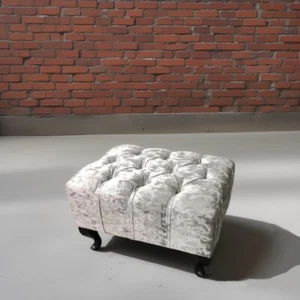 Hand Made Crushed Velvet Chesterfield Footstool, Footrest with Black Metal Legs - Picture 1 of 7