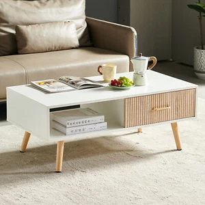 Rectangle Coffee Table w/Solid Wood Legs,Sliding Drawer for Storage,Modern Table - Picture 1 of 13
