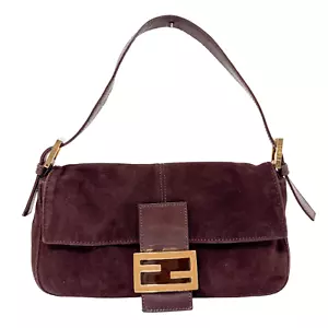 FENDI Baguette Brown Suede Shoulder Bag - Picture 1 of 17