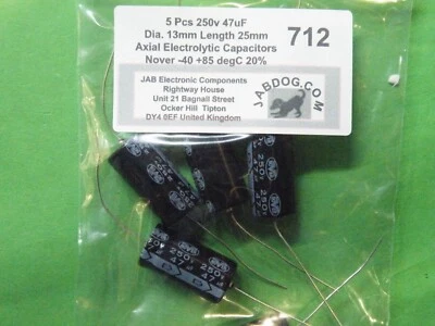 5 Pcs Axial Electrolytic Capacitor Nover 47uF 250v dia 13mm x 25mm 25g 712